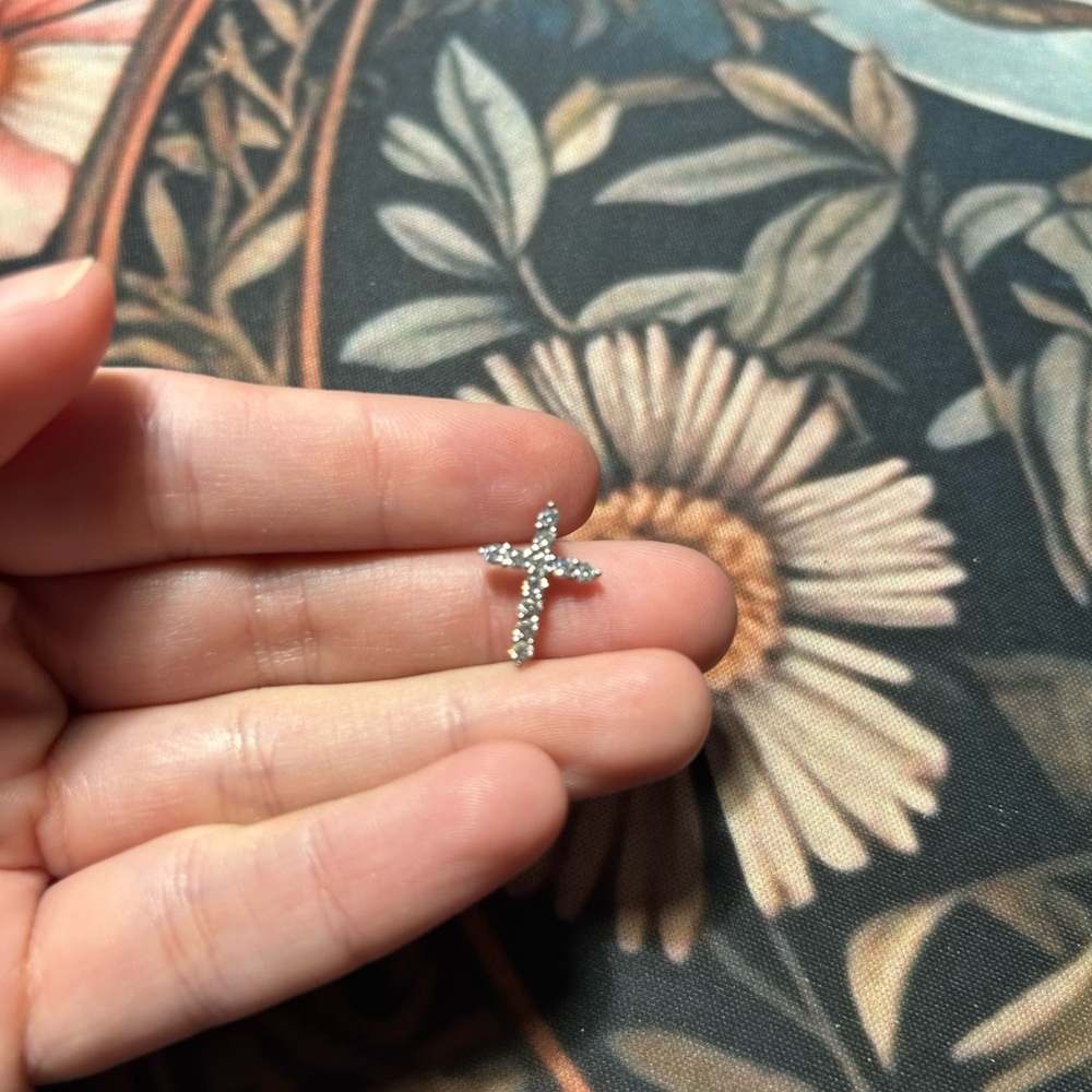Cross Pendant | 925 Silver CZ | Dainty Sparkly Cross Charm | Kids Cross